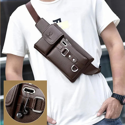 Casual Men's Leather Chest Multifunctional Crossbody Messenger For Men Luxury Pack Waterproof Waist Phone Bag