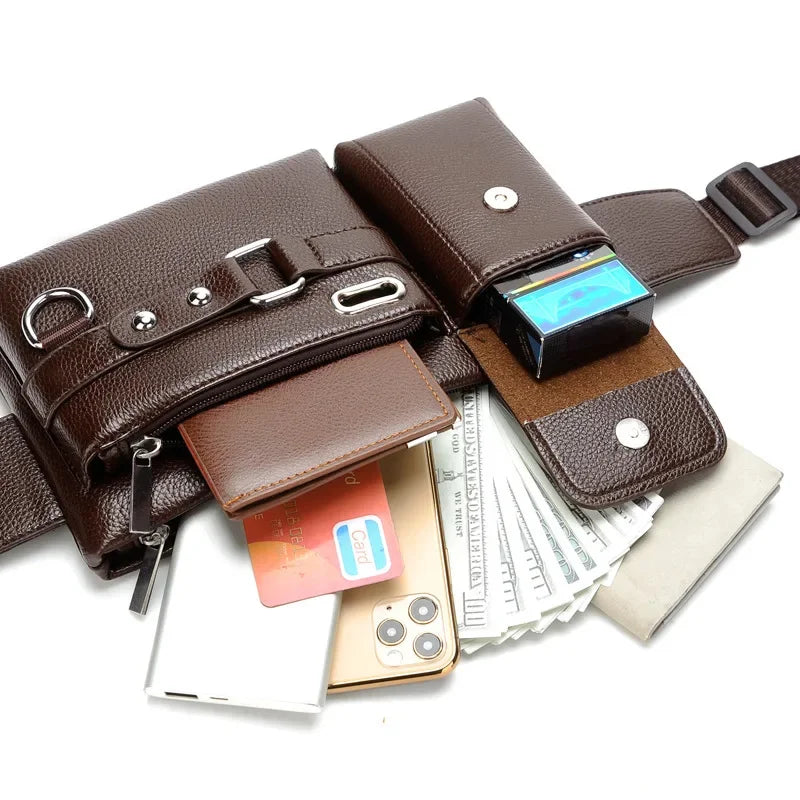 Casual Men's Leather Chest Multifunctional Crossbody Messenger For Men Luxury Pack Waterproof Waist Phone Bag