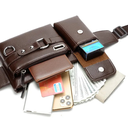 Casual Men's Leather Chest Multifunctional Crossbody Messenger For Men Luxury Pack Waterproof Waist Phone Bag