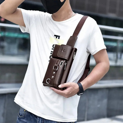 Casual Men's Leather Chest Multifunctional Crossbody Messenger For Men Luxury Pack Waterproof Waist Phone Bag