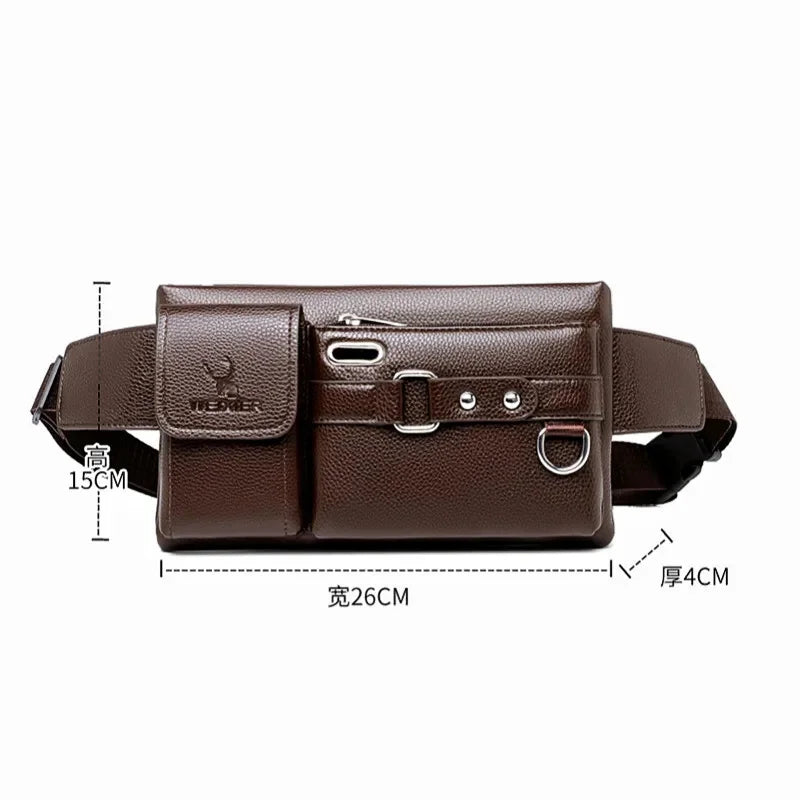 Casual Men's Leather Chest Multifunctional Crossbody Messenger For Men Luxury Pack Waterproof Waist Phone Bag