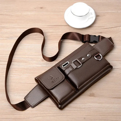 Casual Men's Leather Chest Multifunctional Crossbody Messenger For Men Luxury Pack Waterproof Waist Phone Bag