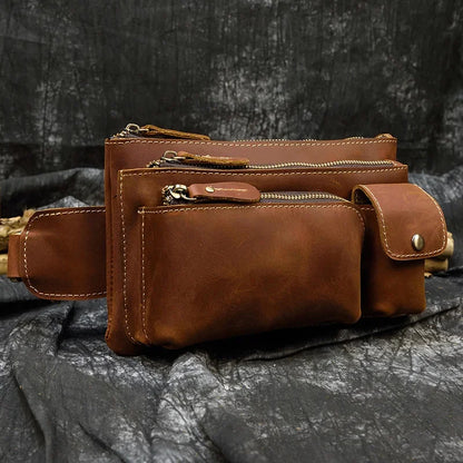 Casual Men's Leather Outdoor Belt pouch Anti Theft Men Male Waist pack Bum Bag Fanny Pack 3 Zipper