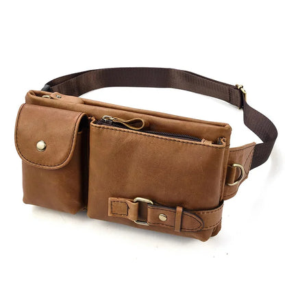 Casual Men's Leather Outdoor Belt pouch Anti Theft Men Male Waist pack Bum Bag Fanny Pack 3 Zipper
