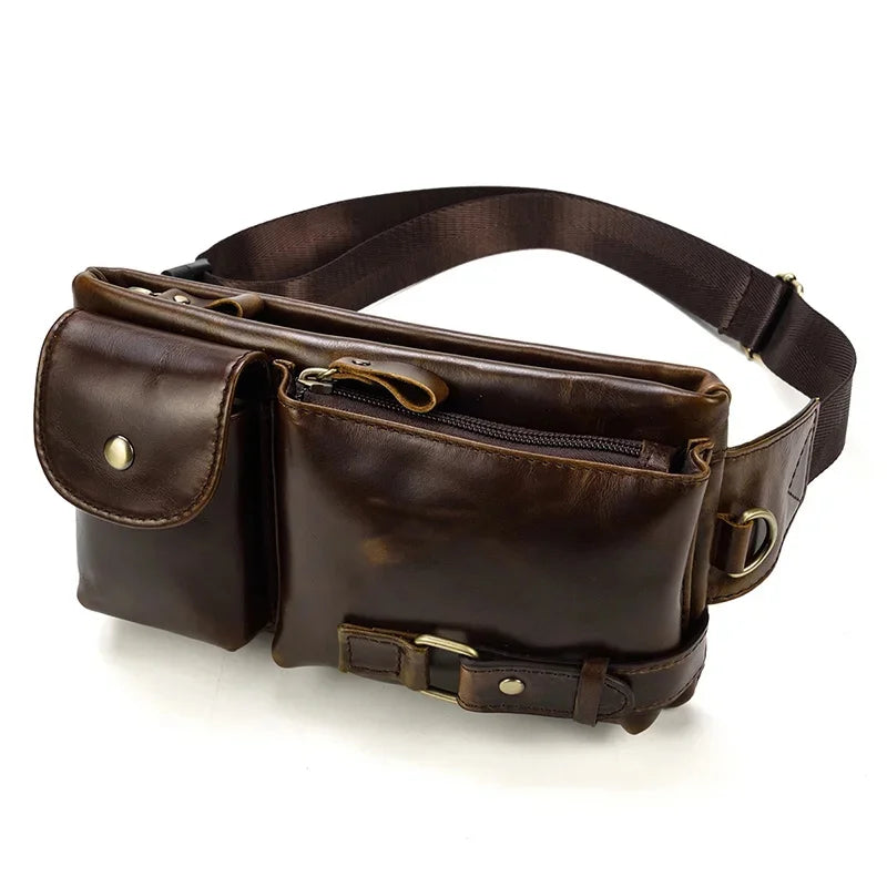 Casual Men's Leather Outdoor Belt pouch Anti Theft Men Male Waist pack Bum Bag Fanny Pack 3 Zipper
