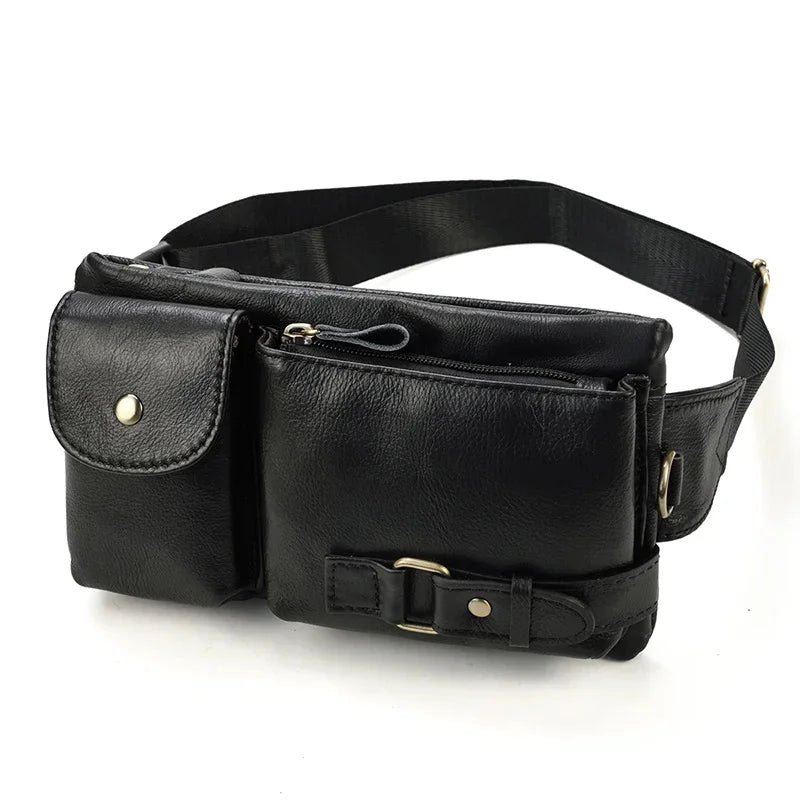 Casual Men's Leather Outdoor Belt pouch Anti Theft Men Male Waist pack Bum Bag Fanny Pack 3 Zipper