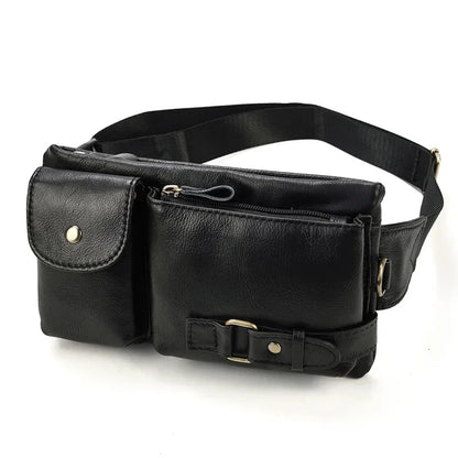 Casual Men's Leather Outdoor Belt pouch Anti Theft Men Male Waist pack Bum Bag Fanny Pack 3 Zipper