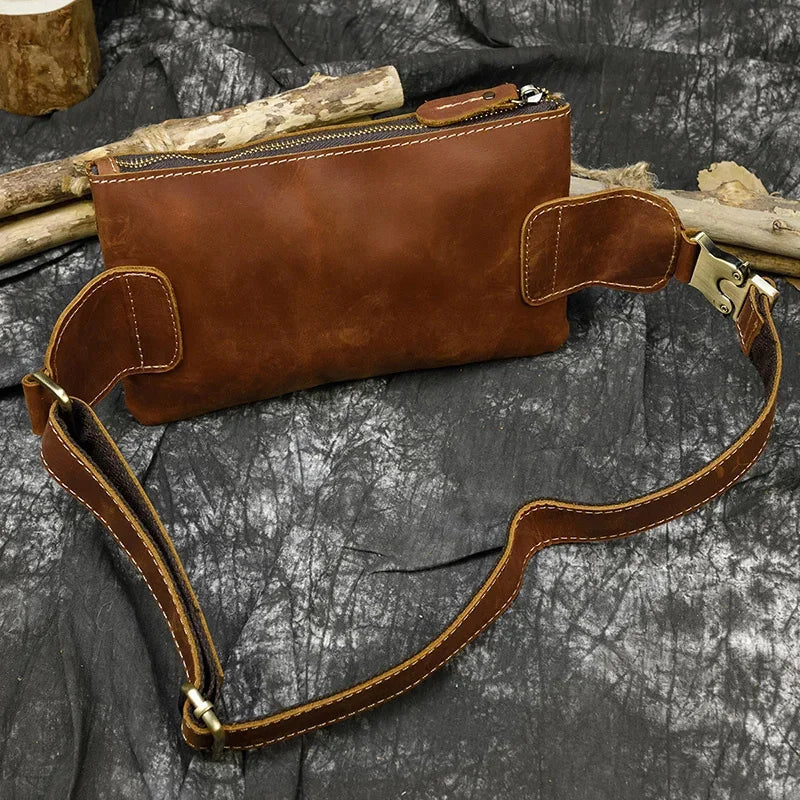 Casual Men's Leather Outdoor Belt pouch Anti Theft Men Male Waist pack Bum Bag Fanny Pack 3 Zipper