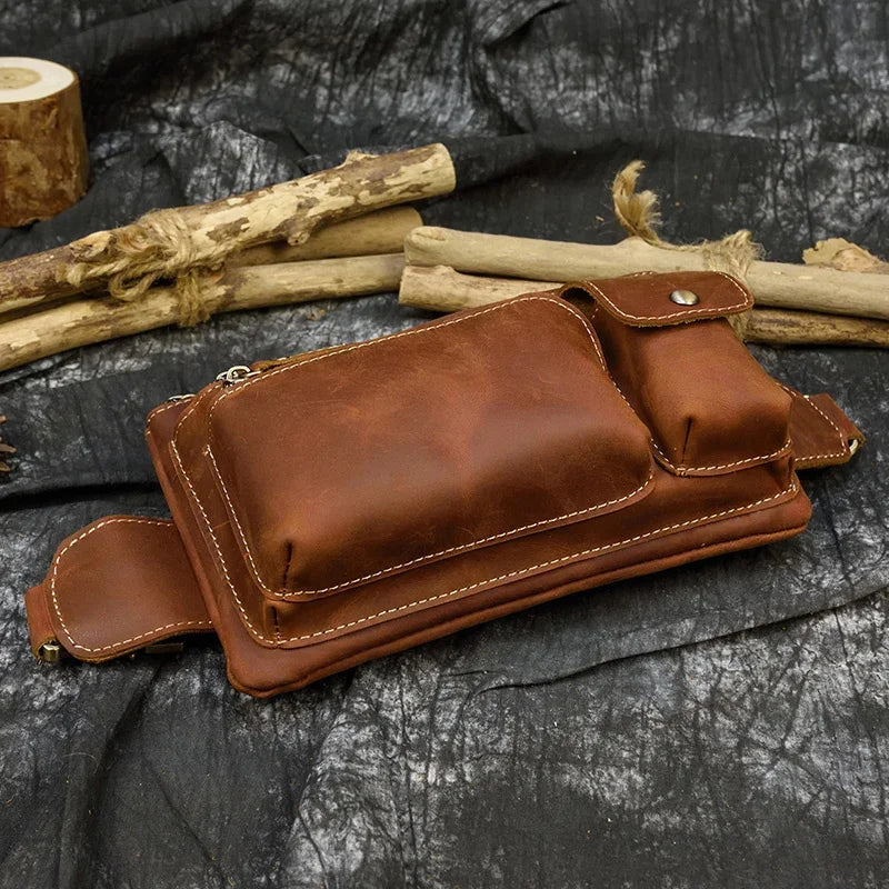 Casual Men's Leather Outdoor Belt pouch Anti Theft Men Male Waist pack Bum Bag Fanny Pack 3 Zipper