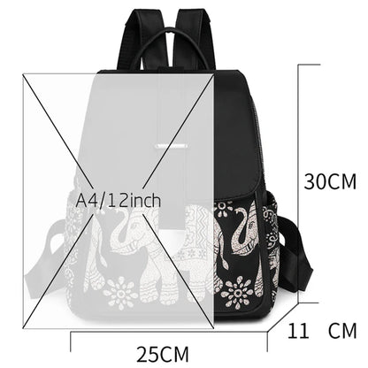 Casual Multifunctional Anti-Theft Women's Backpack Fashion Nylon Elephant Tree Printed Large Capacity Travel Shoulder Bag Sac