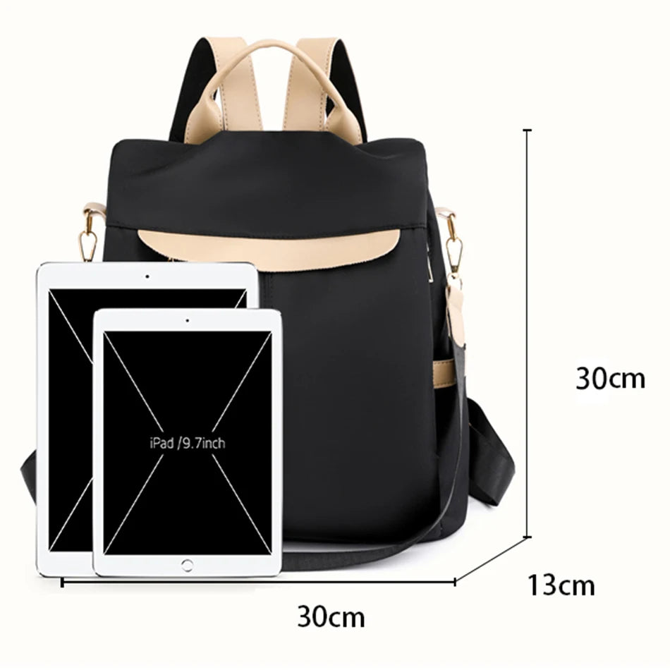 Casual Simple Style Women Multifunctional Anti-theft Backpack Large Capacity  Nylon Shoulder Bag Travel Knapsack School Bookbag