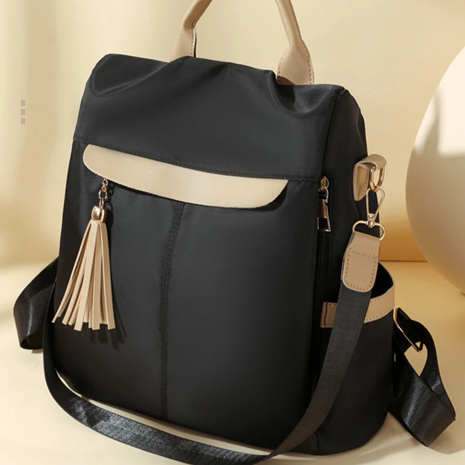 Casual Simple Style Women Multifunctional Anti-theft Backpack Large Capacity  Nylon Shoulder Bag Travel Knapsack School Bookbag