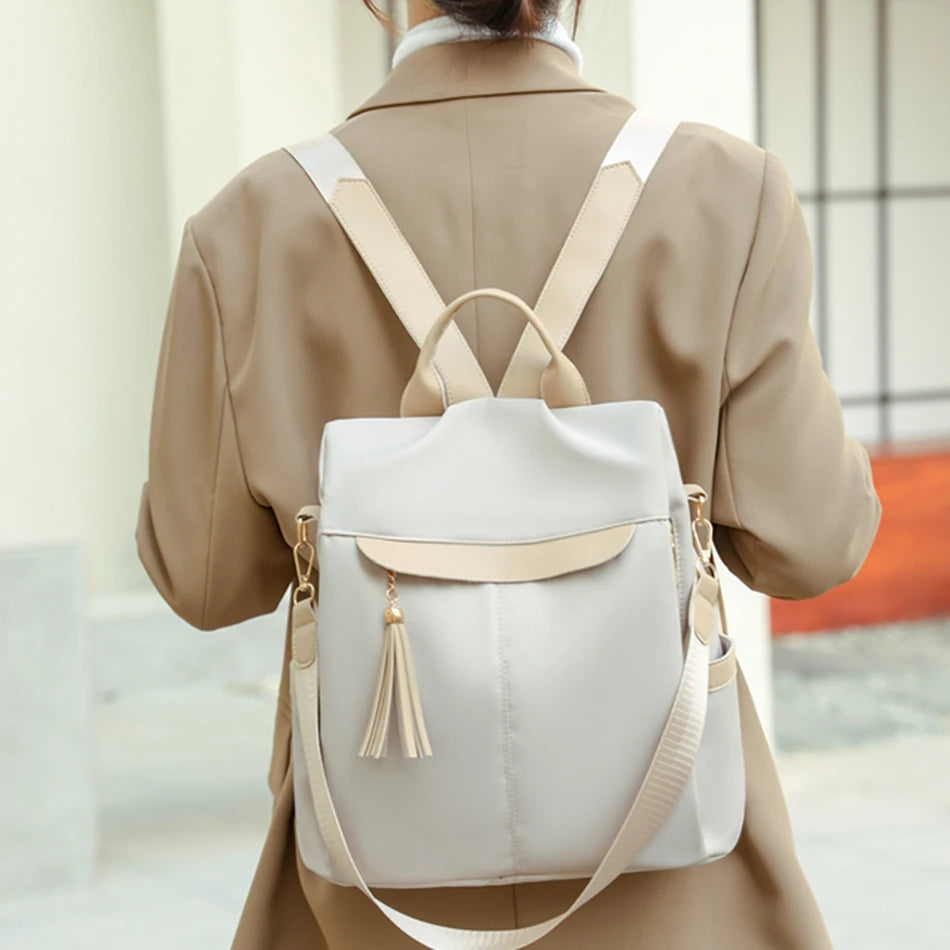 Casual Simple Style Women Multifunctional Anti-theft Backpack Large Capacity  Nylon Shoulder Bag Travel Knapsack School Bookbag