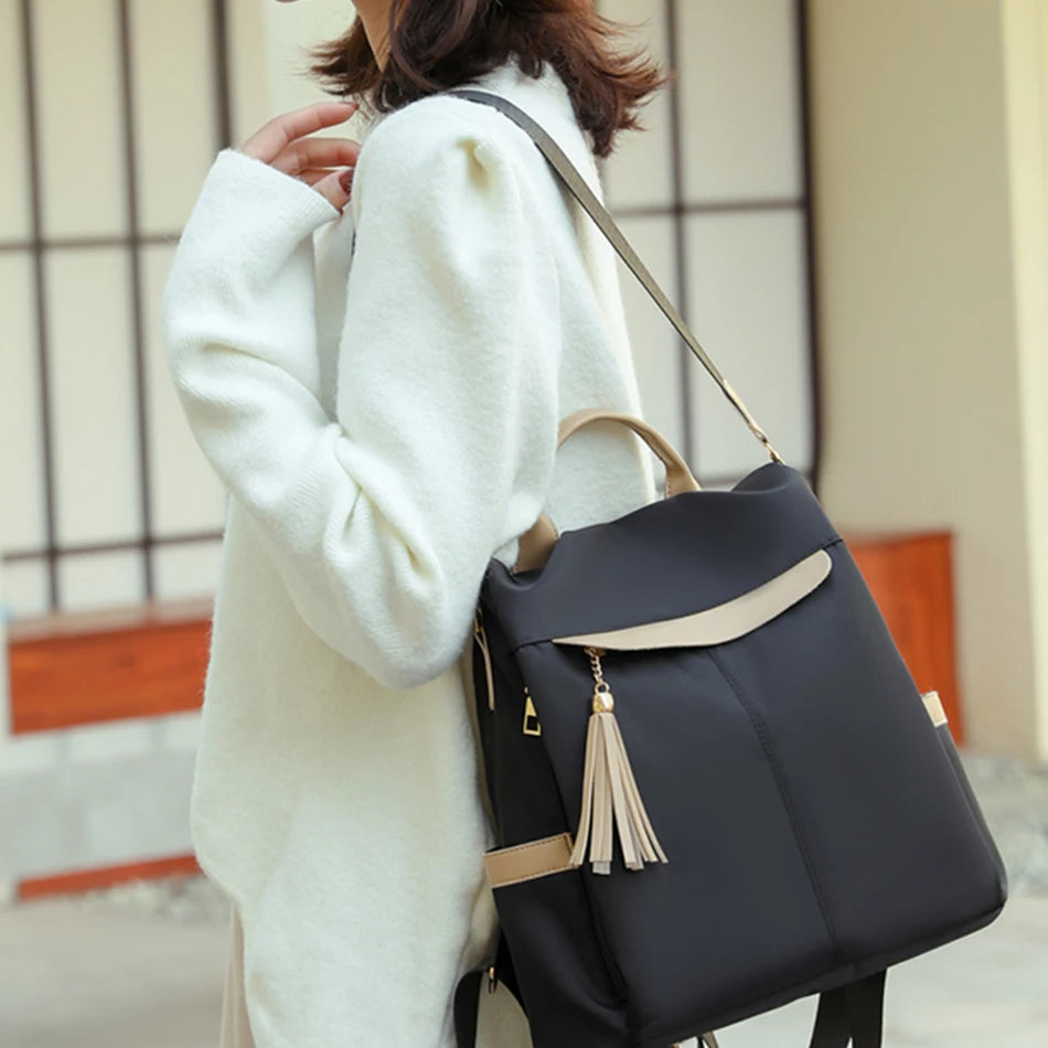 Casual Simple Style Women Multifunctional Anti-theft Backpack Large Capacity  Nylon Shoulder Bag Travel Knapsack School Bookbag