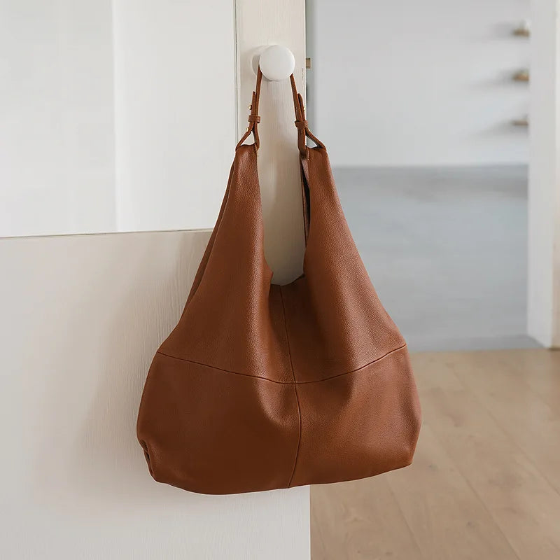 Casual Soft Genuine Leather Shoulder Bags Large Capacity Commuter Tote Female Handbags Fashion All-match Solid Bolsos Mujer