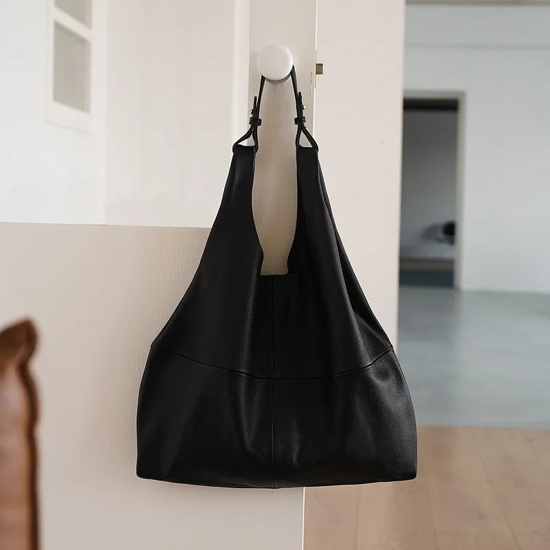 Casual Soft Genuine Leather Shoulder Bags Large Capacity Commuter Tote Female Handbags Fashion All-match Solid Bolsos Mujer