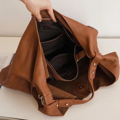 Casual Soft Genuine Leather Shoulder Bags Large Capacity Commuter Tote Female Handbags Fashion All-match Solid Bolsos Mujer