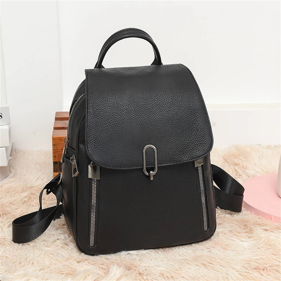 Casual Women Leather Backpack High Quality Bagpack Women School Bags for Teenage Girls Ladies Large Capacity Travel Backpacks