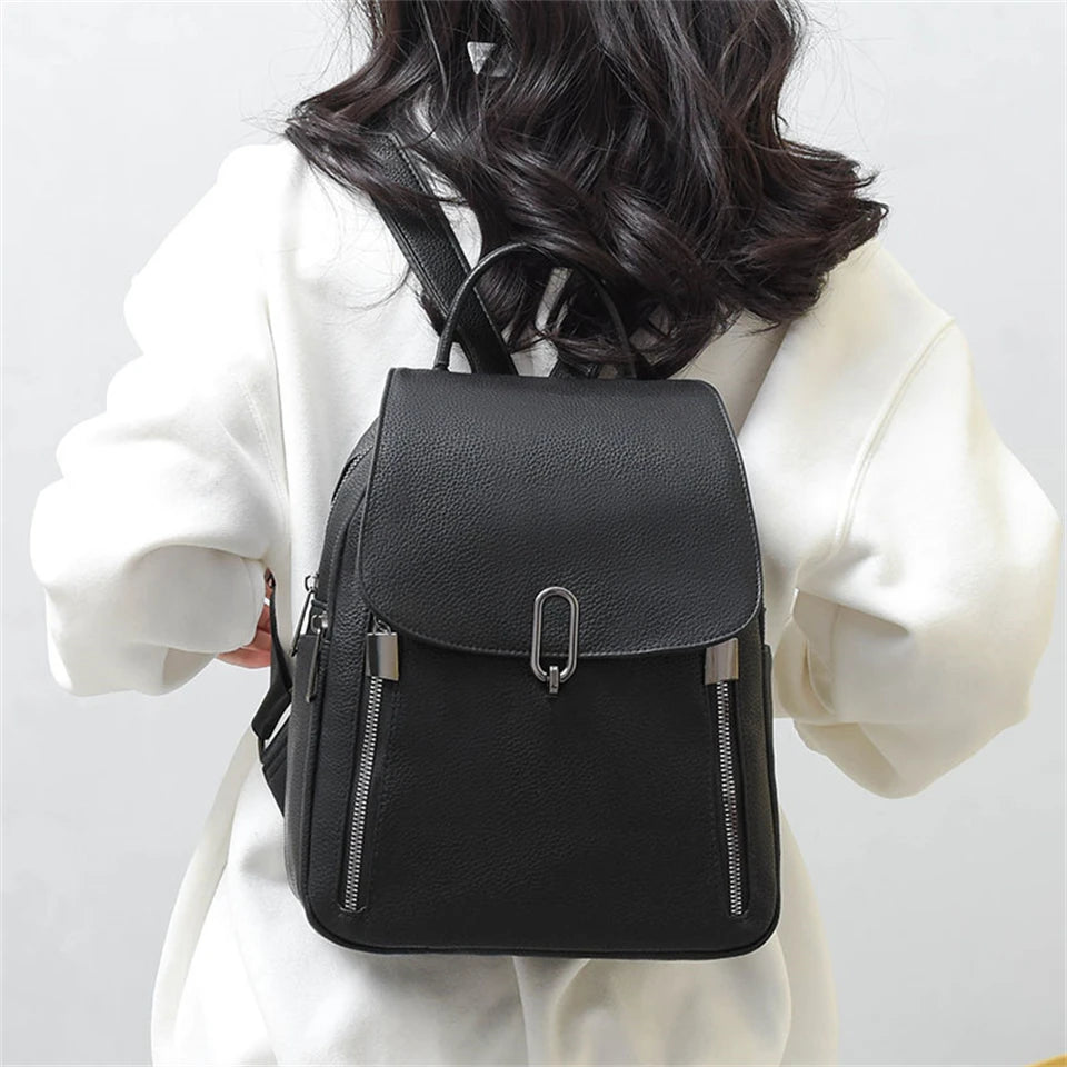 Casual Women Leather Backpack High Quality Bagpack Women School Bags for Teenage Girls Ladies Large Capacity Travel Backpacks