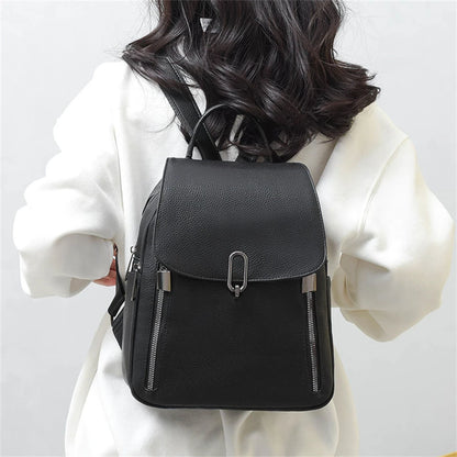 Casual Women Leather Backpack High Quality Bagpack Women School Bags for Teenage Girls Ladies Large Capacity Travel Backpacks