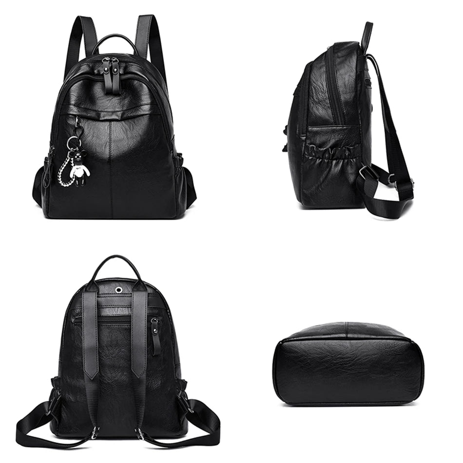 Casual Women Soft Leather Backpack Designer High Quality Solid Shoulder Bag for Women 2020 Backpacks for School Teenagers Girls