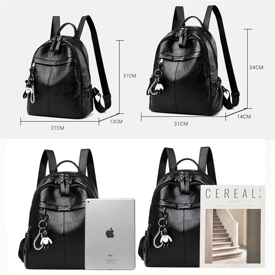 Casual Women Soft Leather Backpack Designer High Quality Solid Shoulder Bag for Women 2020 Backpacks for School Teenagers Girls