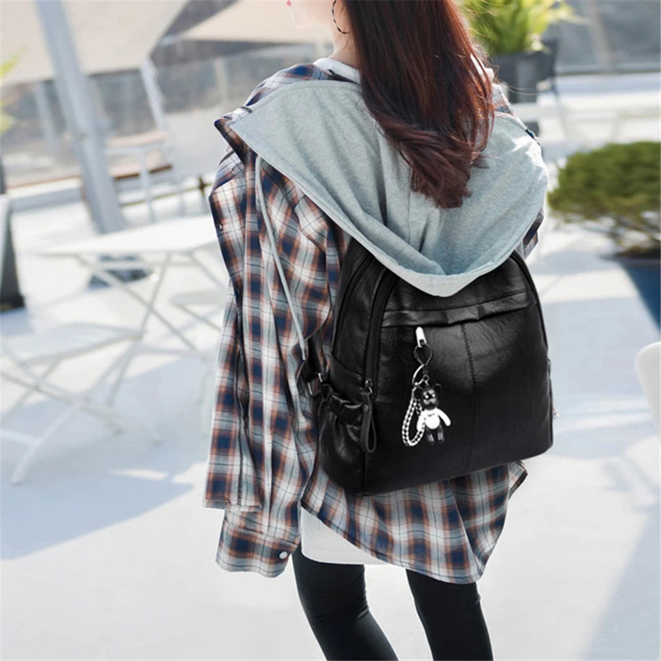 Casual Women Soft Leather Backpack Designer High Quality Solid Shoulder Bag for Women 2020 Backpacks for School Teenagers Girls