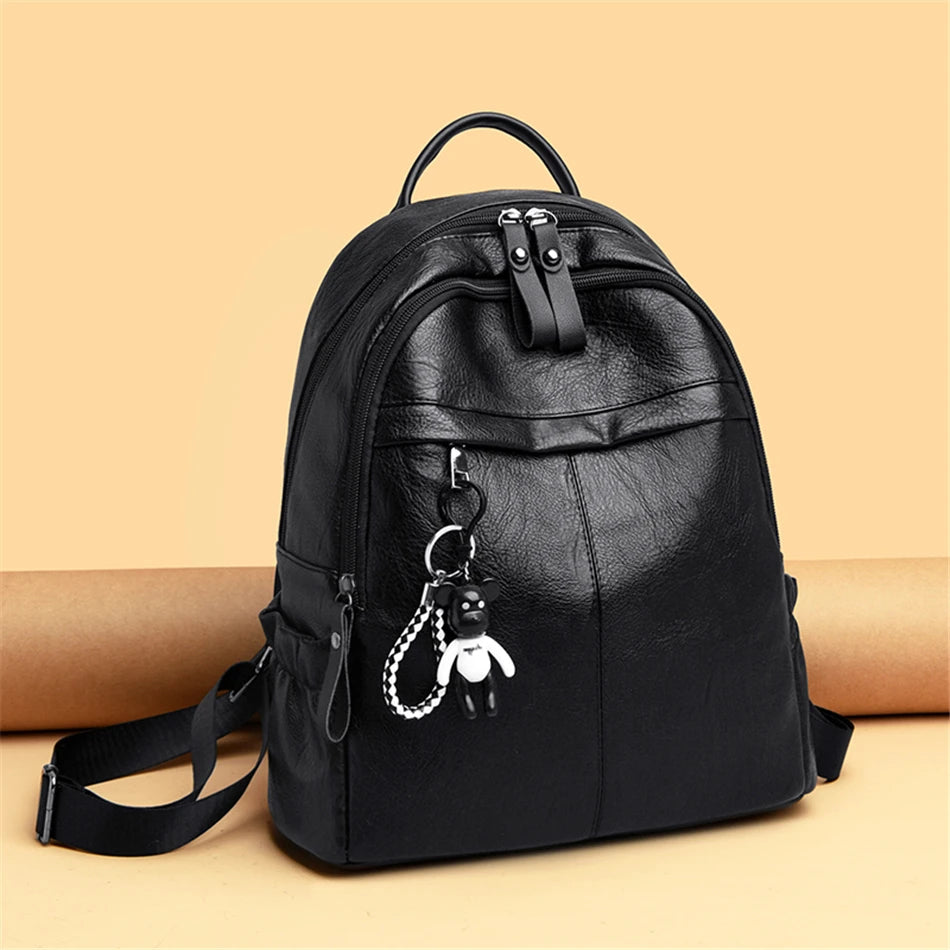Casual Women Soft Leather Backpack Designer High Quality Solid Shoulder Bag for Women 2020 Backpacks for School Teenagers Girls