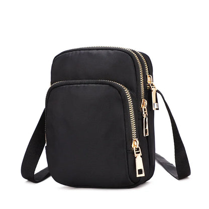 Casual Women Zipper Mini Mobile Phone Shoulder Bags Nylon Small Flap Bag Lady Female Multifunction Handbag Purse Messenger Bags