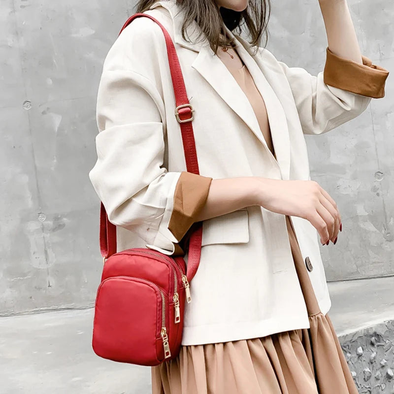 Casual Women Zipper Mini Mobile Phone Shoulder Bags Nylon Small Flap Bag Lady Female Multifunction Handbag Purse Messenger Bags