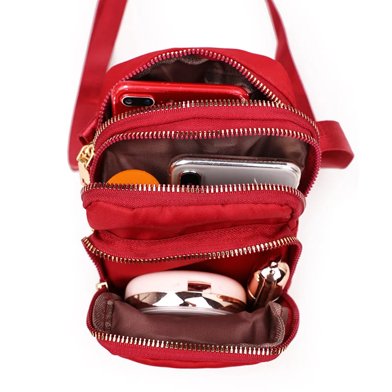 Casual Women Zipper Mini Mobile Phone Shoulder Bags Nylon Small Flap Bag Lady Female Multifunction Handbag Purse Messenger Bags