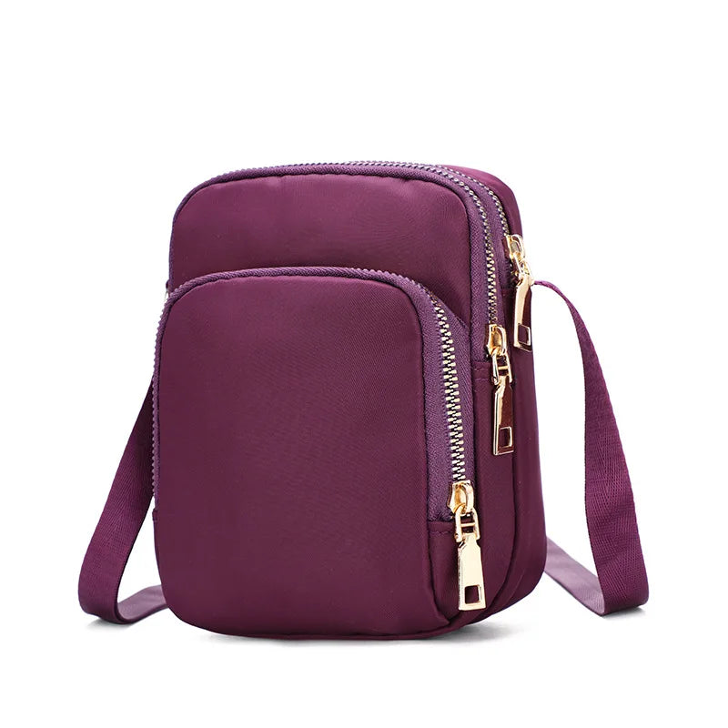 Casual Women Zipper Mini Mobile Phone Shoulder Bags Nylon Small Flap Bag Lady Female Multifunction Handbag Purse Messenger Bags