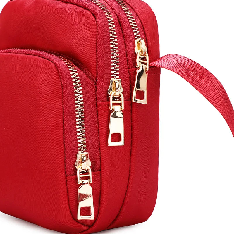 Casual Women Zipper Mini Mobile Phone Shoulder Bags Nylon Small Flap Bag Lady Female Multifunction Handbag Purse Messenger Bags