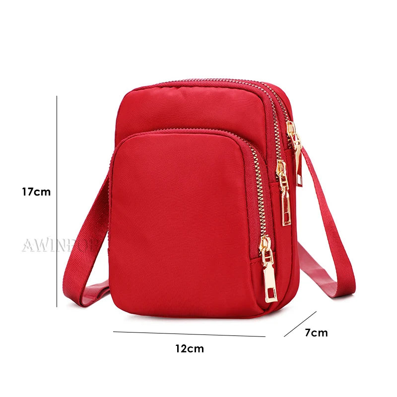 Casual Women Zipper Mini Mobile Phone Shoulder Bags Nylon Small Flap Bag Lady Female Multifunction Handbag Purse Messenger Bags