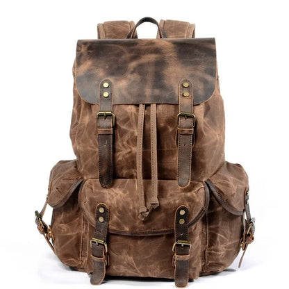 Casual oil wax Canvas Backpacks Vintage Waterproof Large Capacity Travel Bag Women Mochila Leather Laptop drawstring Rucksack