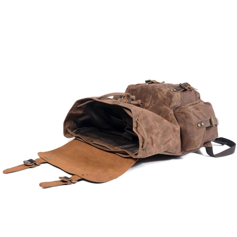 Casual oil wax Canvas Backpacks Vintage Waterproof Large Capacity Travel Bag Women Mochila Leather Laptop drawstring Rucksack
