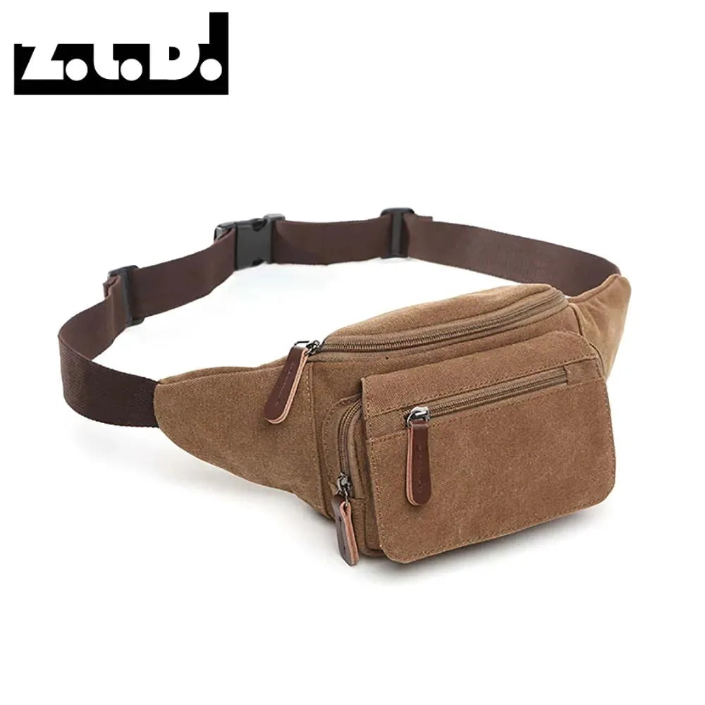 Casual waist bag cotton canvas men's outdoor sports running cycling diagonal bag/compartment cell phone waist bag Patchwork