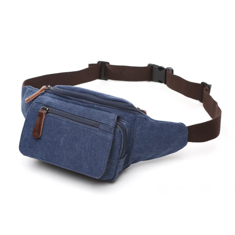 Casual waist bag cotton canvas men's outdoor sports running cycling diagonal bag/compartment cell phone waist bag Patchwork