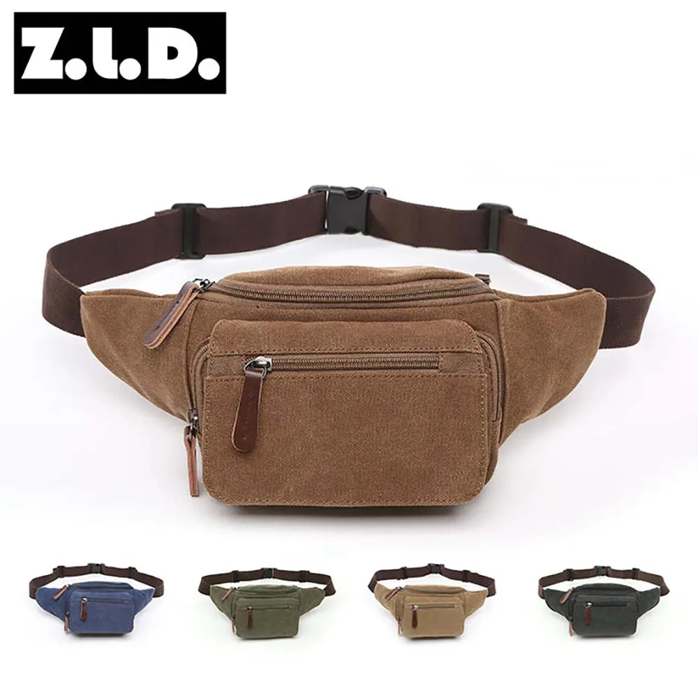 Casual waist bag cotton canvas men's outdoor sports running cycling diagonal bag/compartment cell phone waist bag Patchwork