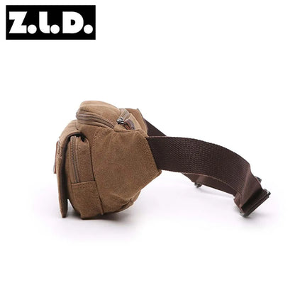 Casual waist bag cotton canvas men's outdoor sports running cycling diagonal bag/compartment cell phone waist bag Patchwork