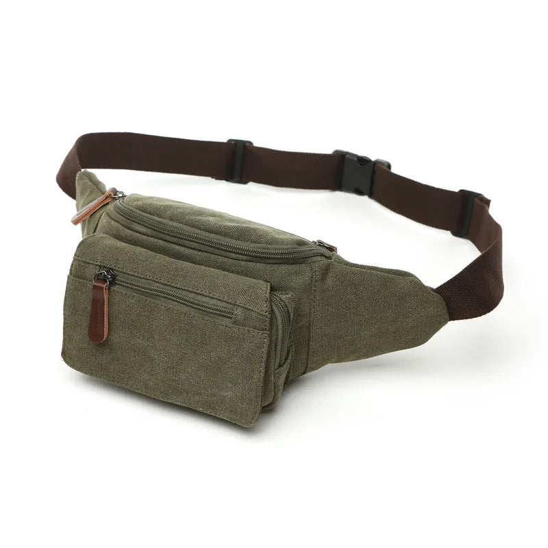 Casual waist bag cotton canvas men's outdoor sports running cycling diagonal bag/compartment cell phone waist bag Patchwork