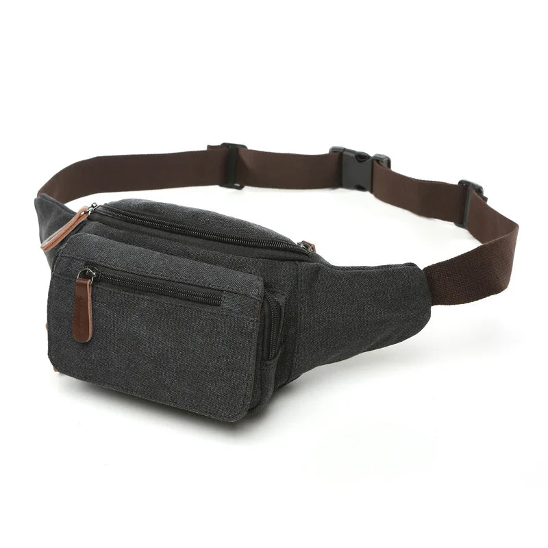 Casual waist bag cotton canvas men's outdoor sports running cycling diagonal bag/compartment cell phone waist bag Patchwork
