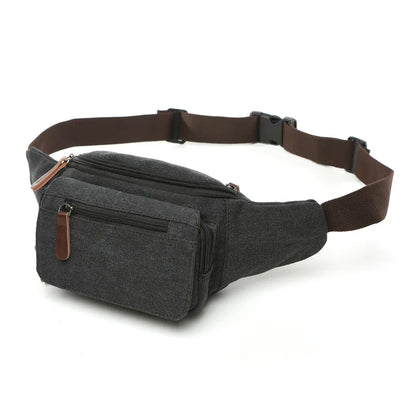 Casual waist bag cotton canvas men's outdoor sports running cycling diagonal bag/compartment cell phone waist bag Patchwork