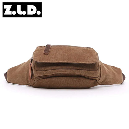 Casual waist bag cotton canvas men's outdoor sports running cycling diagonal bag/compartment cell phone waist bag Patchwork
