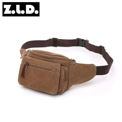 Casual waist bag cotton canvas men's outdoor sports running cycling diagonal bag/compartment cell phone waist bag Patchwork
