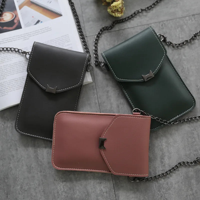 Cat Ear Transparent Touch Screen Retro Simple Mobile Phone Bag 2019 Women Chain Messenger Bags Small Flap Bag Mini Shoulder Bag
