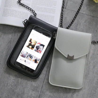 Cat Ear Transparent Touch Screen Retro Simple Mobile Phone Bag 2019 Women Chain Messenger Bags Small Flap Bag Mini Shoulder Bag