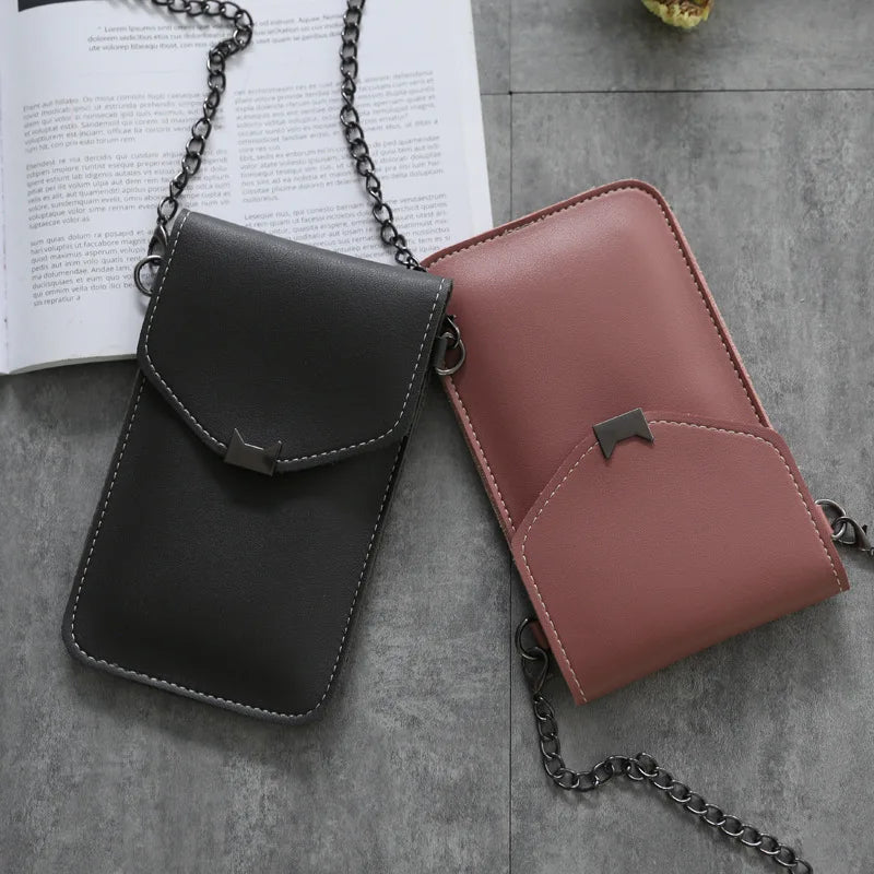 Cat Ear Transparent Touch Screen Retro Simple Mobile Phone Bag 2019 Women Chain Messenger Bags Small Flap Bag Mini Shoulder Bag