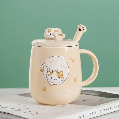 Cat Mug With Lid Spoon Ceramic Cup Cup of Coffee Cups Original Mugs Cups for Coffee and Tea New Year Mugs Drinkware Beautiful