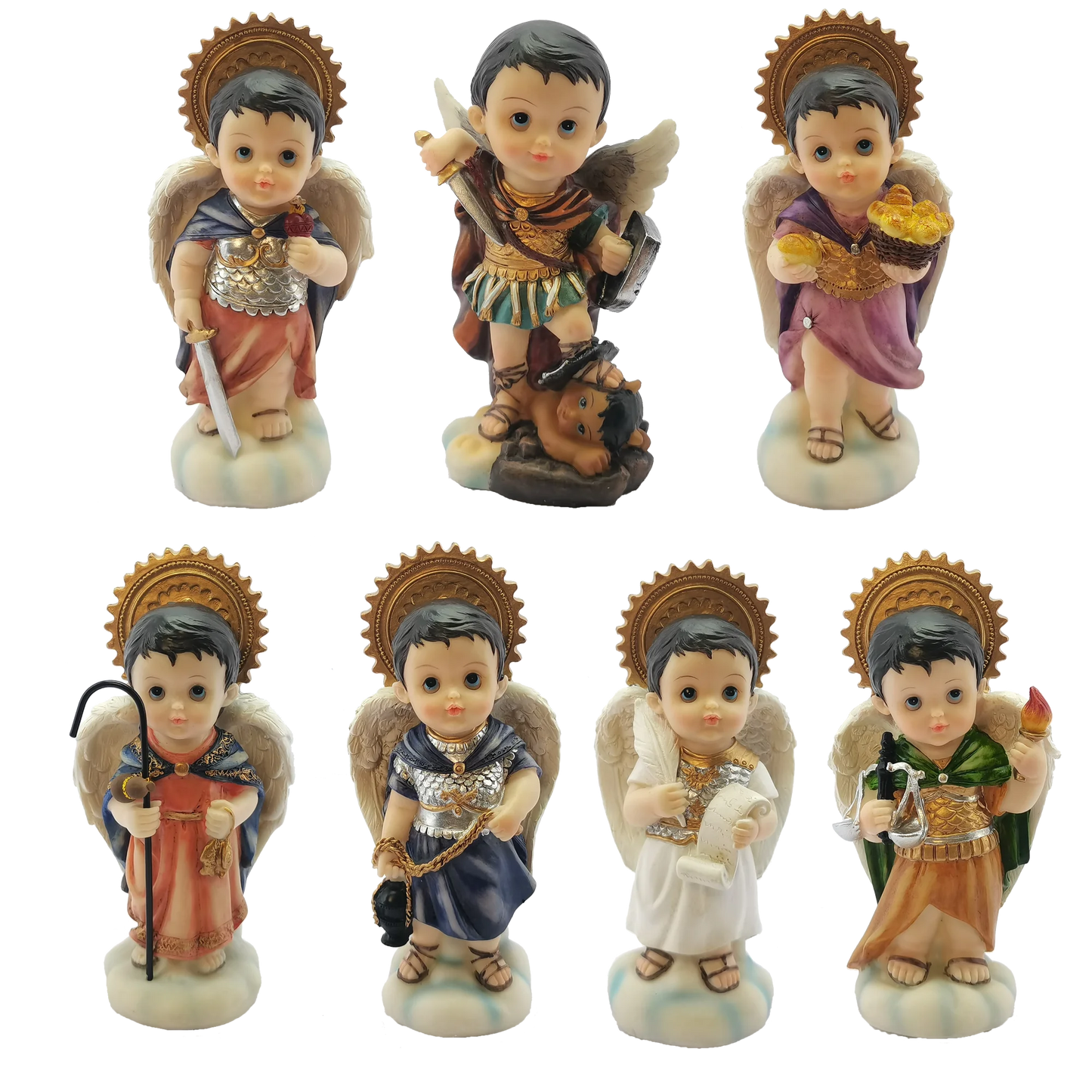 Catholic Statue Seven Archangels Michael Raphael Zadquiel Barachiel Uriel Gabriel Jofiel Cartoon Collection Figurines Set